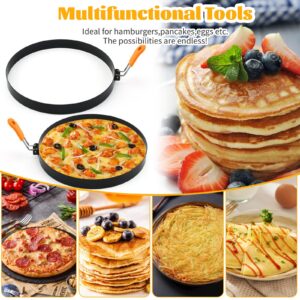 8 Inch Large Omelette Ring for Griddle, 2 Packs 8" Stainless Steel Non-stick Omelet Ring, Round Pancake Rings Griddle Omelette Egg Ring Crumpet Ring Muffin Ring with Silicone Handle