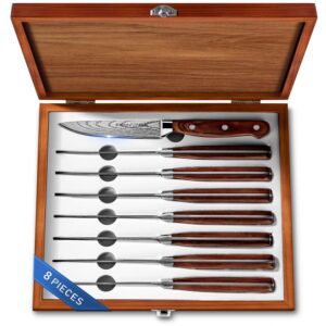 emojoy steak knives,8-piece set practical table knife,german stainless steel serrated steak knives,wooden gift box