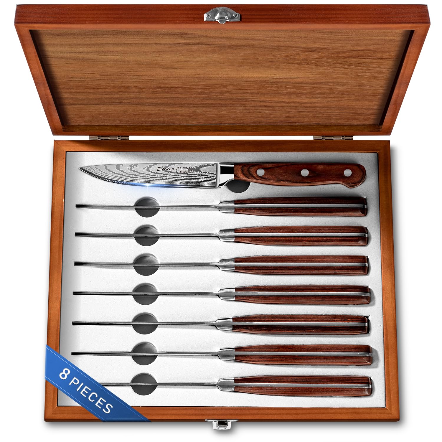 Emojoy Steak Knives,8-Piece Set Practical Table knife,German Stainless Steel Serrated Steak Knives,Wooden Gift Box