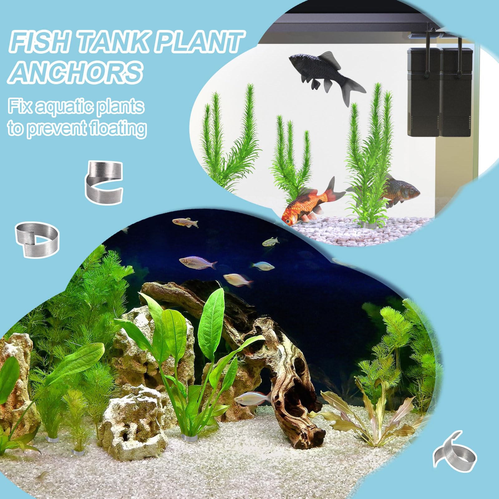 XIHIRCD 15pcs Aquarium Plant Weights, Bendable Fish Tank Plant Weights Metal Aquarium Plant Over Weight Anchors Cuttable Aquatic Plant Anchors for Ponds Aquarium Prevent Plants Floating