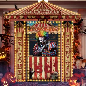 yoojahow 4 pcs halloween creepy carnival decorations include porch banner door decorations scary ticket booth circus theme door cover for halloween backdrop hanging theme party outdoor decorations