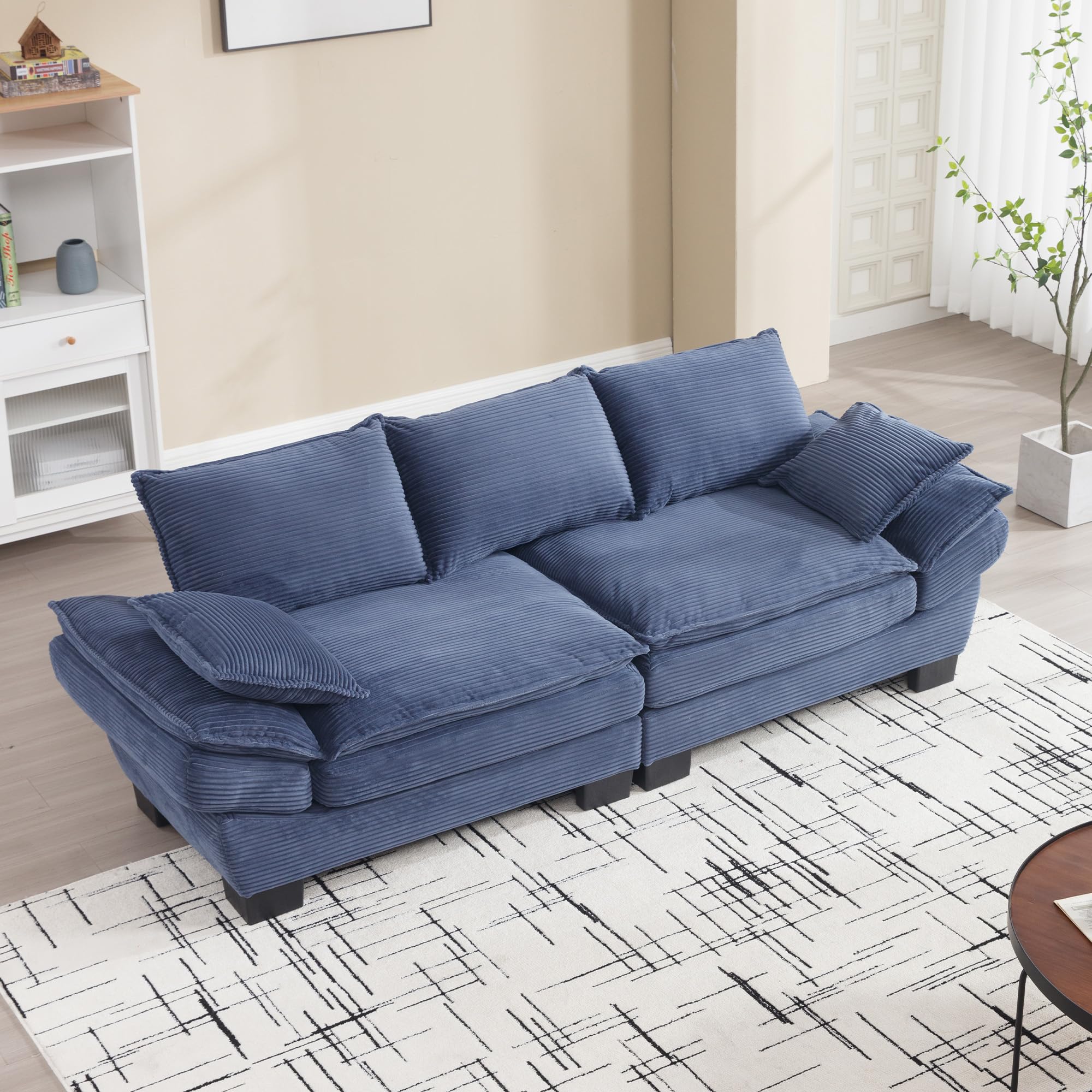 Tmsan 88.6" Oversized Corduroy Loveseat Sofa, Large Deep Seat Cloud Couch Sectional, Modern Luxury Love Seat 2 Seater Modular Lounge Sofa for Living Room Apartment Office (Blue)