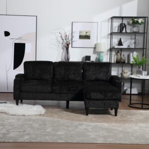 Modern Chenille Polyester Sectional Sofa with Storage Ottoman, L Shaped Couch for Living Room, Apartment, Size 77.36" x 44.49" x 30.31"