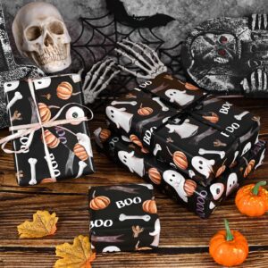 12Sheets Halloween Wrapping Paper Watercolor Ghost Pumpkin Bone Boo Pattern Gift Wrap Paper for Halloween Trick or Treat Party Baby Shower Birthday Party DIY Craft, 19.7 x 27.6 inch