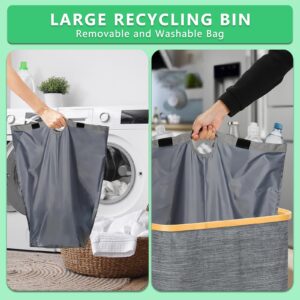 26 Gallon Recycling Bins for Kitchen, Indoor Home Recycle Bin with Lid, 100L Recycling Bin with 2 Removable Reusable Inner Bags, Soft Close Lid and Airtight, Collecting Bottle Can Glass Plastic