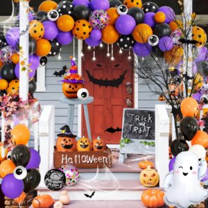 Fiesec Halloween Balloon Garland Arch Kit, Halloween Themed Party Decorations with BOO Foil Balloons Spider Web Bat Ghost Purple Black Orange, Happy Halloween Indoor Outdoor Yard Home Room Décor