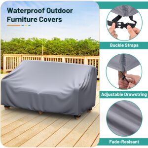 Mrrihand Patio Furniture Covers, 4 Piece Outdoor Furniture Cover Waterproof includ Ourdoor Sofa Cover, 2 Chair Covers, Coffee Table Cover with Windproof Buckle Strap and Adjustable Drawstring