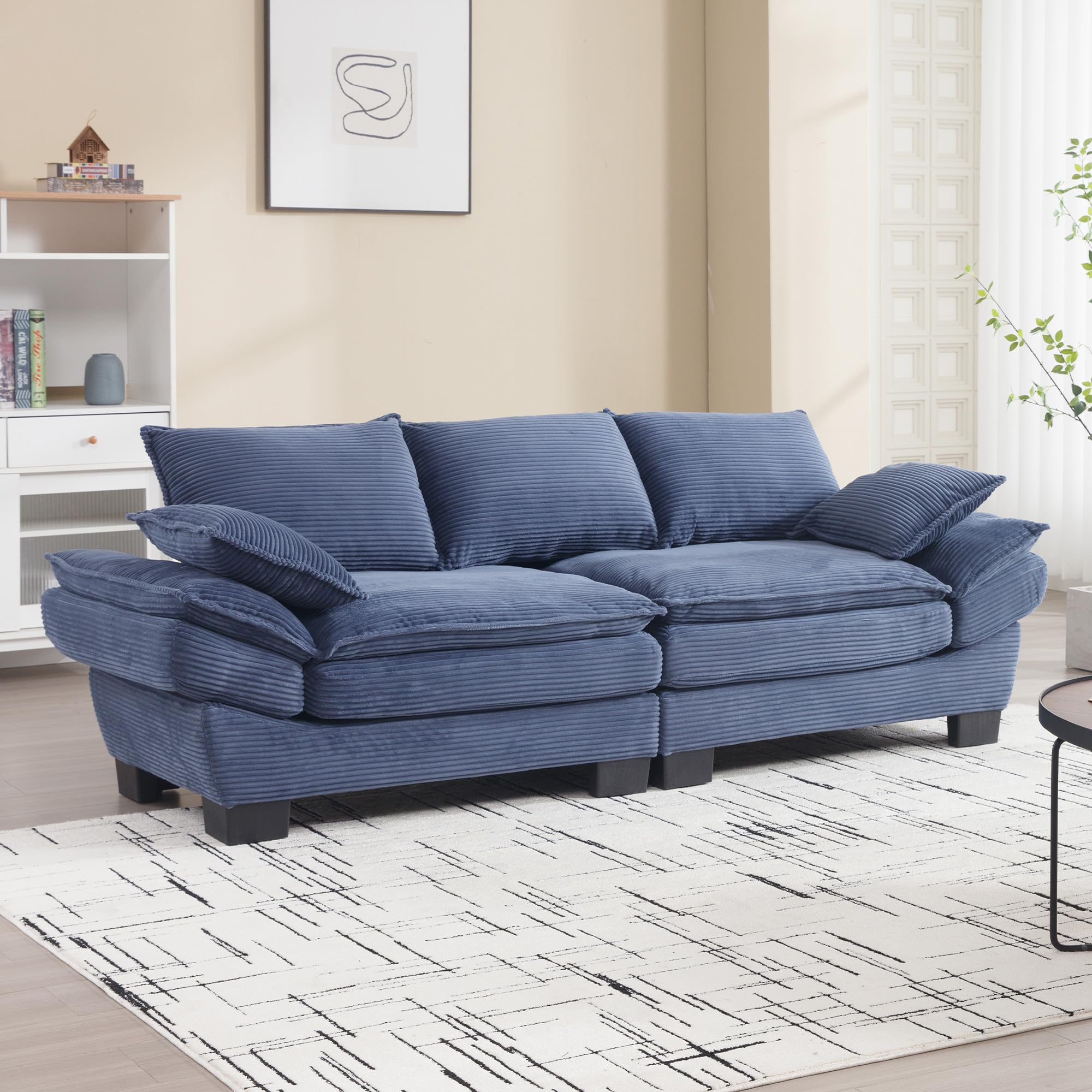 Tmsan 88.6" Oversized Corduroy Loveseat Sofa, Large Deep Seat Cloud Couch Sectional, Modern Luxury Love Seat 2 Seater Modular Lounge Sofa for Living Room Apartment Office (Blue)