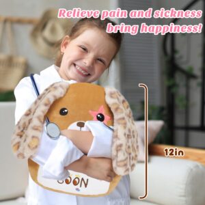 Easfan Get Well Soon Dog Plush Pillow Puppy Stuffed Animal with Floppy Long Ears, Cuddly Soft Toy Recovery Gifts for Patients Sick Girls Boys, Light Brown, 12"