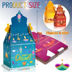 24Pack Happy Diwali Party Favor Boxes Rangoli Lantern Diya Pattern Treat Boxes Diwali Party GoodieGable Boxes for Indian Festival of Lights Party Decorations