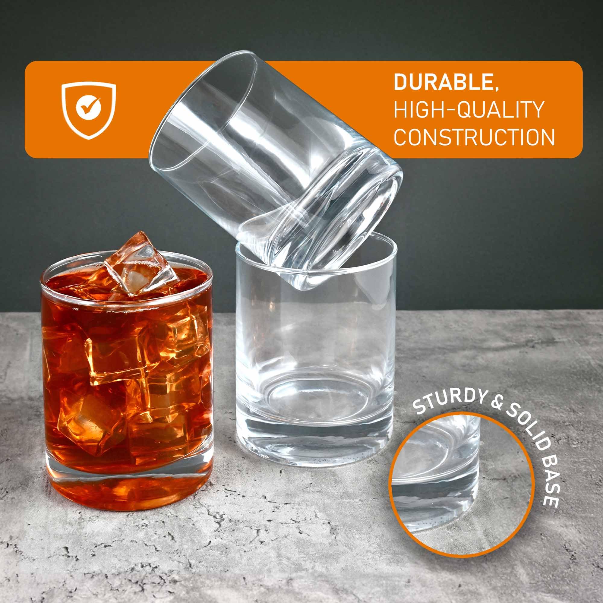 Stock Your Home Set of 12 Rocks Glasses - 11 oz Clear Old Fashioned Lowball Glasses - Perfect for Bourbon - Elegant 11 Ounce Rocks Glass Set with Heavy Base - Clear Whiskey Glasses Bulk Set of 12