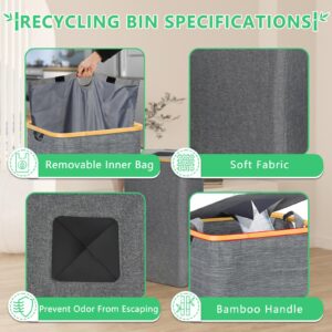 26 Gallon Recycling Bins for Kitchen, Indoor Home Recycle Bin with Lid, 100L Recycling Bin with 2 Removable Reusable Inner Bags, Soft Close Lid and Airtight, Collecting Bottle Can Glass Plastic