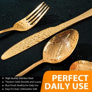 Gold ware Set, Stainless Steel 16 Piece Flatware Set for 4, Cutlery Utensils Set Include Knife/Fork/Spoon Service for 4, Mirror Polished and Dishwasher Safe (Gold)