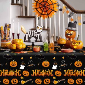 3 Pack Halloween Tablecloth Rectangle 54" x 108" Plastic Table Cloth Disposable Black Camping Table Cover Decorations Cute Pumpkin Ghost Scary Spooky Indoor Outdoor Waterproof Birthday Party Supplies