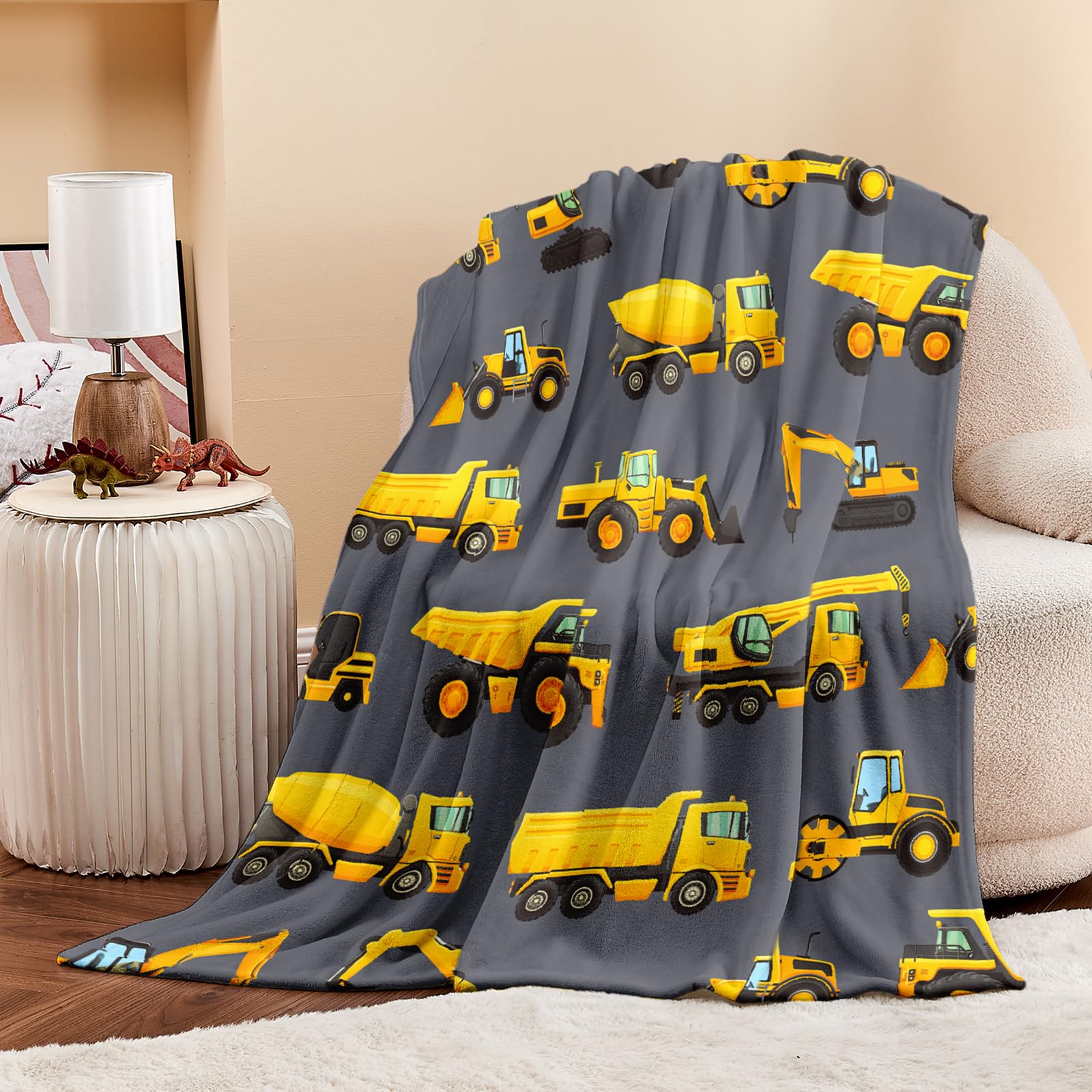 Wajade Kids Construction Truck Blanket for Boys Soft Fleece Kids Blanket for Couch Sofa Bedroom 3D Vehicles Excavator Cars Throw Blanket for Kids 50"x60"