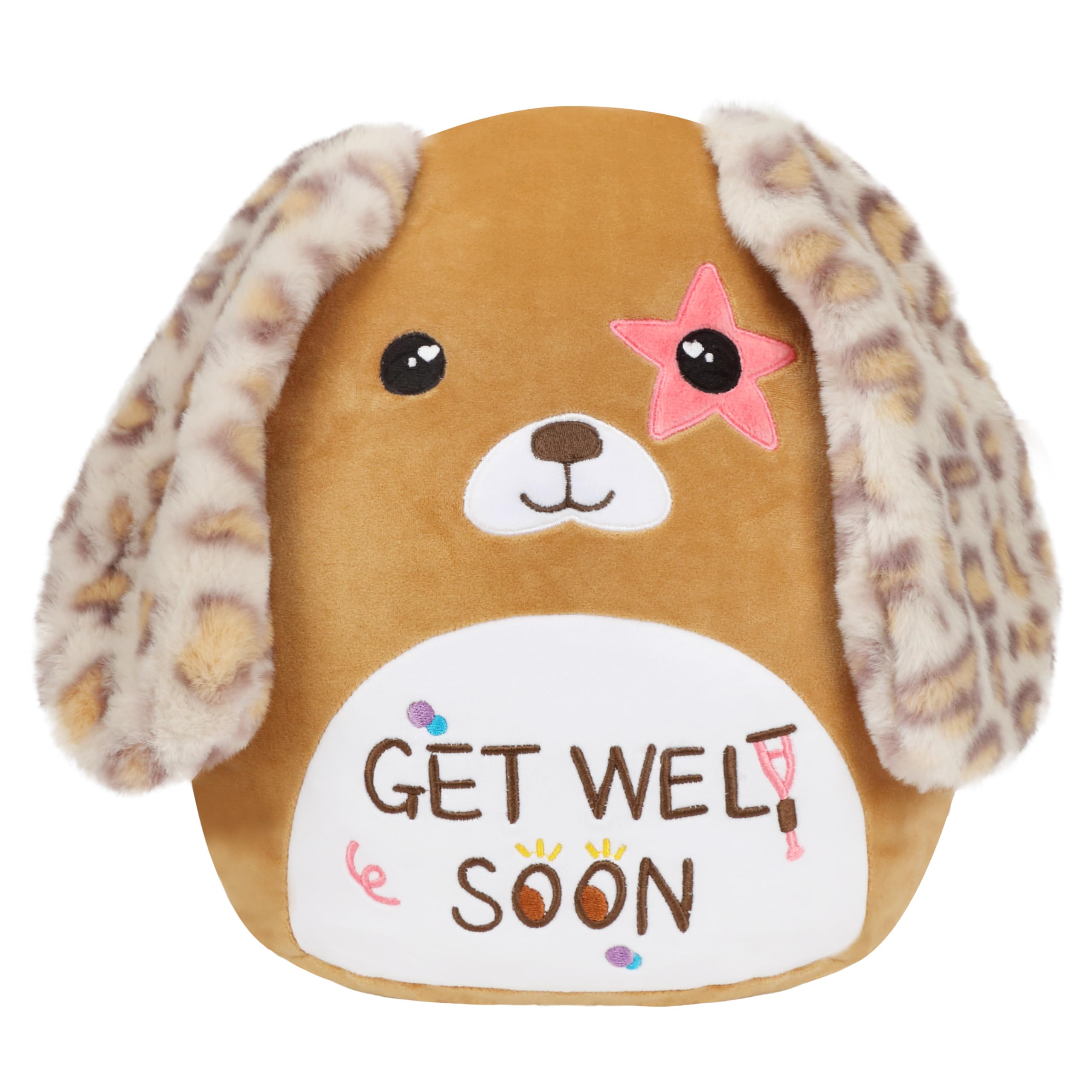 Easfan Get Well Soon Dog Plush Pillow Puppy Stuffed Animal with Floppy Long Ears, Cuddly Soft Toy Recovery Gifts for Patients Sick Girls Boys, Light Brown, 12"