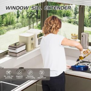 Carbon Steel Window Sill Extender Plate, Countertop Extension Board for Kitchen Organization and Storage, Window Plant Shelves with Magnetic backplane, No punching,Adjustable removable (16*6 IN)