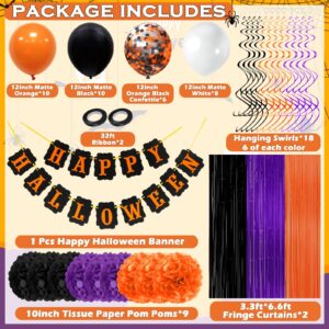 Halloween Party Decorations Happy Halloween Banner Fringe Curtains Balloons Tissue Paper Pom Poms Hanging Swirl Decorations