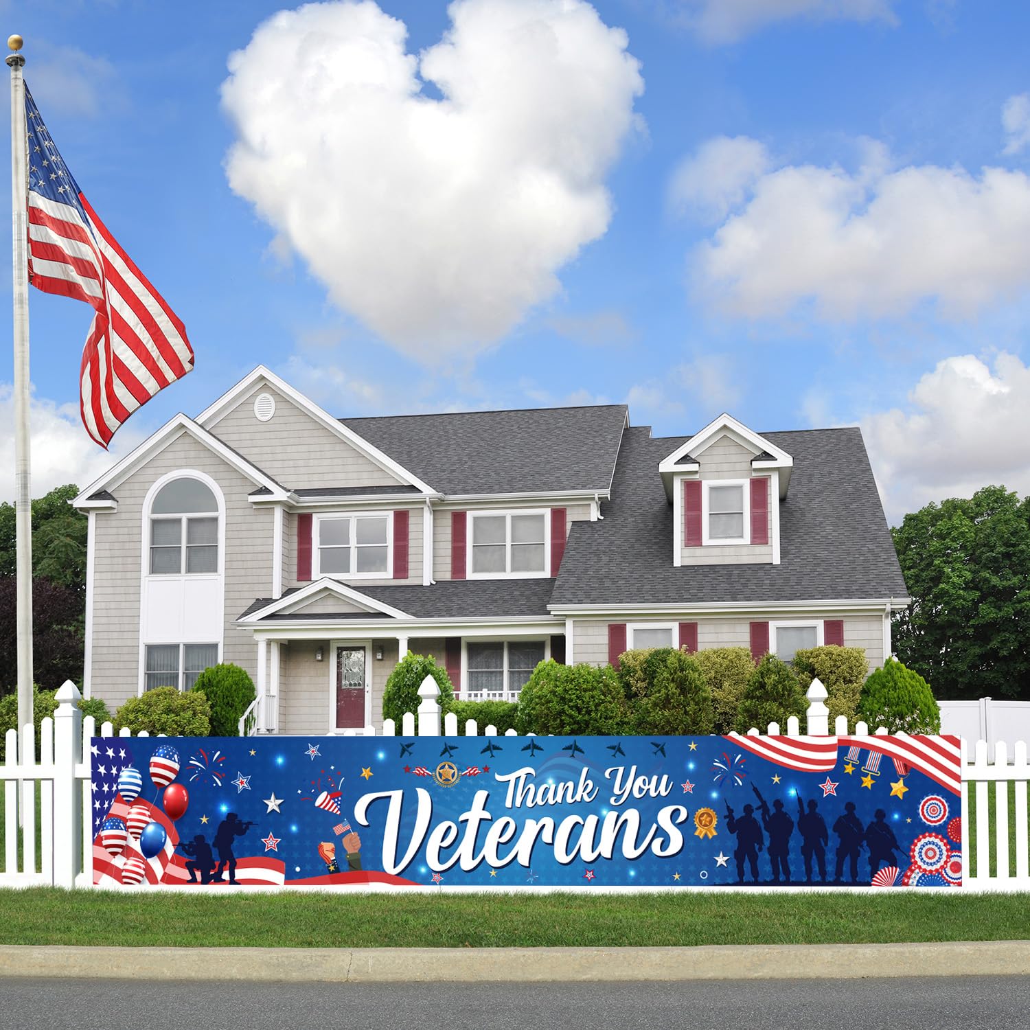 Gameza Veterans Day Decorations Outdoor - Large Thank You Veterans Banner Veterans Day USA Patriotic Party Banner Decoration Supplies Thank You Veterans Decorations Home Lawn Garden 118 X 20 Inches