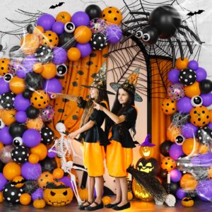 Fiesec Halloween Birthday Party Decorations, Halloween Themed Happy Birthday Decorations for Outdoor Indoor, Black Orange Purple Balloon Garland Arch Fringe Curtain Banner Cake Topper Spider Web Bat