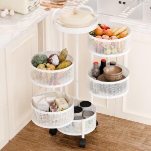 HEVIRGO Rotating Storage Shelves Rack,5 Tier Fruit & Vegetable Basket Stand,Kitchen Vegetable Storage Organizer,Fruit Basket Floor Stand Shelf Fruit Tower for Kitchen Bathroom Laundry Black