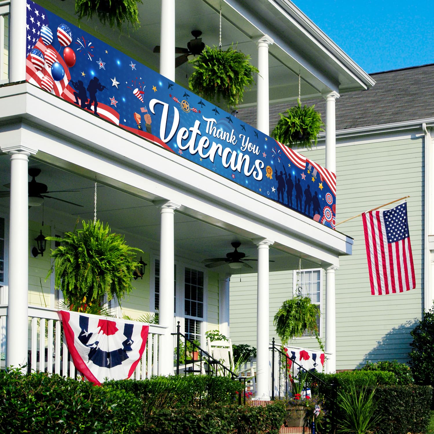 Gameza Veterans Day Decorations Outdoor - Large Thank You Veterans Banner Veterans Day USA Patriotic Party Banner Decoration Supplies Thank You Veterans Decorations Home Lawn Garden 118 X 20 Inches