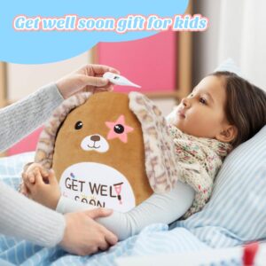 Easfan Get Well Soon Dog Plush Pillow Puppy Stuffed Animal with Floppy Long Ears, Cuddly Soft Toy Recovery Gifts for Patients Sick Girls Boys, Light Brown, 12"