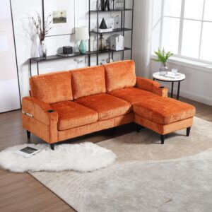 Modern Chenille Polyester Sectional Sofa with Storage Ottoman, L Shaped Couch for Living Room, Apartment, Size 77.36" x 44.49" x 30.31"