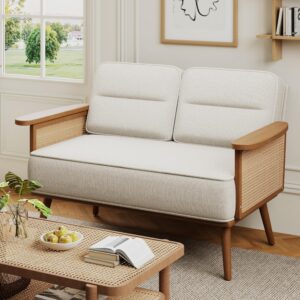 alish loveseat small sofa couch with rattan armrest modern settee bench dining banquette seat for kitchen dining room living room