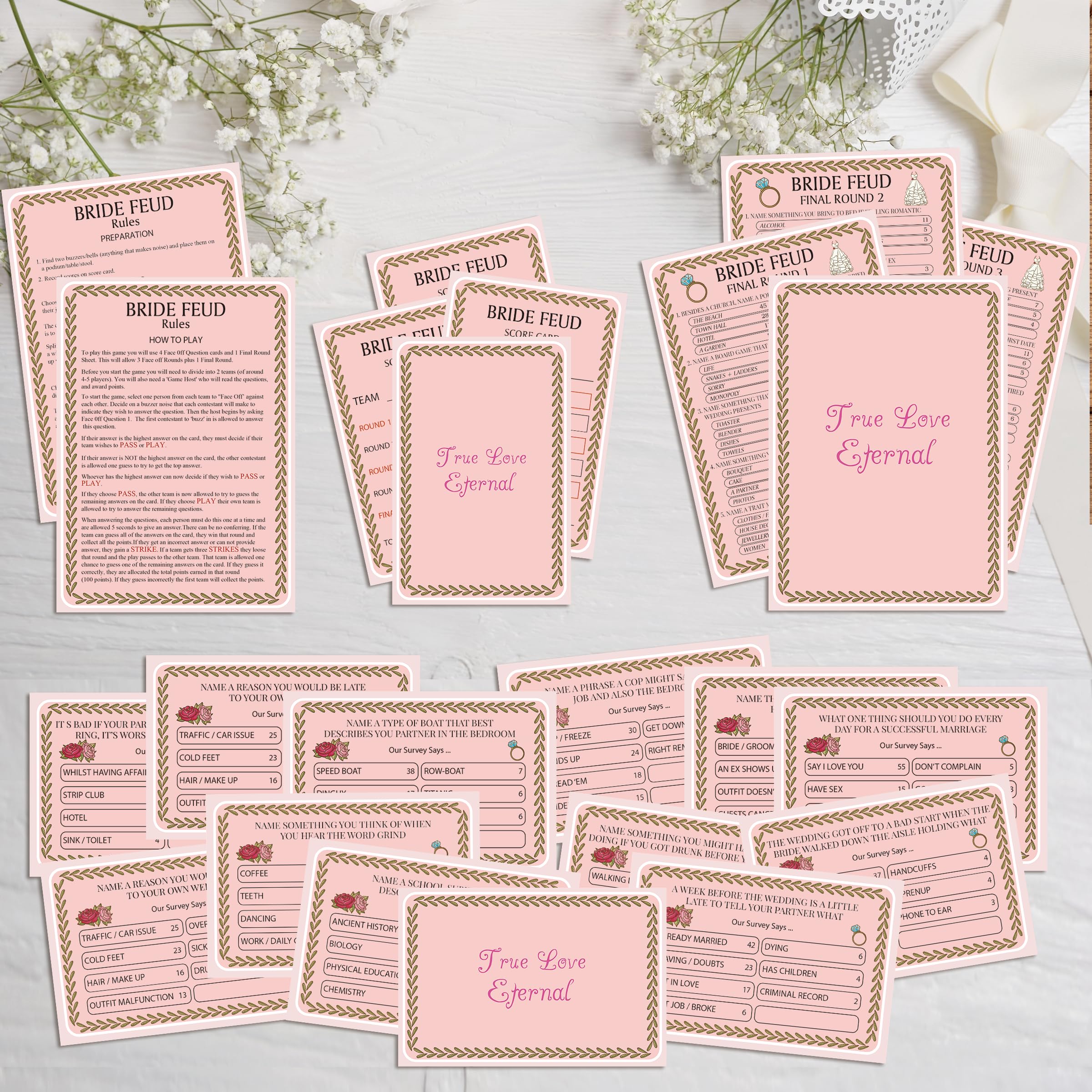 Fun Bridal Shower Feud Game Cards, Bridal Shower Trivia Quiz, Engagement Party Games, Wedding Shower Decorations, Bridal Shower Favors(hlsc01)