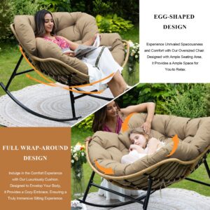 Papasan Rocking Chair Set of 2,Outdoor Indoor 450 lbs large Size Wicker Rattan Papasan Recliner Chair with Padded Cushion,Patio Lounge Rocker Chairs for Balcony Porch Garden Living Room (Brown)