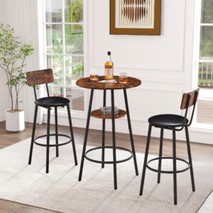 sumkea bar table and chairs set of 3, round bar table with stool, kitchen bar table, modern dining table set, pub table and chairs set for living room, kitchen, brown&black