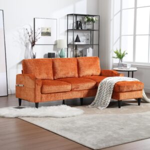 modern chenille polyester sectional sofa with storage ottoman, l shaped couch for living room, apartment, size 77.36" x 44.49" x 30.31"