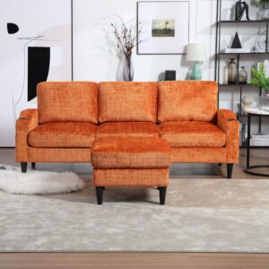 Modern Chenille Polyester Sectional Sofa with Storage Ottoman, L Shaped Couch for Living Room, Apartment, Size 77.36" x 44.49" x 30.31"