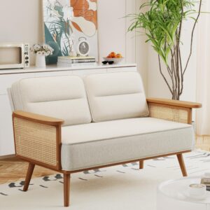 ALISH Loveseat Small Sofa Couch with Rattan Armrest Modern Settee Bench Dining Banquette Seat for Kitchen Dining Room Living Room