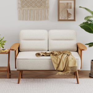 ALISH Loveseat Small Sofa Couch with Rattan Armrest Modern Settee Bench Dining Banquette Seat for Kitchen Dining Room Living Room