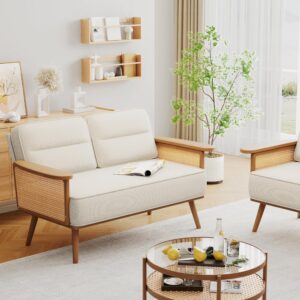 ALISH Loveseat Small Sofa Couch with Rattan Armrest Modern Settee Bench Dining Banquette Seat for Kitchen Dining Room Living Room