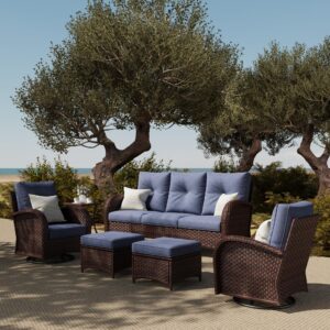 layinsun 6 pieces outdoor patio furniture set, rattan wicker sectional swivel rocker chairs sets