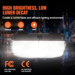 VEVOR 4 Pack LED Canopy Lights, 150W, 16500LM 5000K Daylight Commercial Industrial Outdoor Canopy Lights, 12.4"x12.4" Surface Mount Ceiling Lighting for Gas Station Warehouse Garage Street Shop, IP65