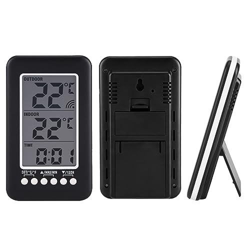 LCD Digital Indoor Outdoor Thermometer Clock Temperature Meter Transmitter for Home Office with Large Display