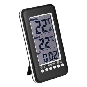 LCD Digital Indoor Outdoor Thermometer Clock Temperature Meter Transmitter for Home Office with Large Display