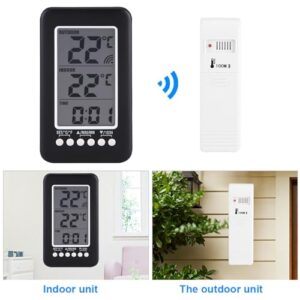 LCD Digital Indoor Outdoor Thermometer Clock Temperature Meter Transmitter for Home Office with Large Display