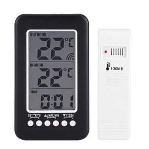 lcd digital indoor outdoor thermometer clock temperature meter transmitter for home office with large display