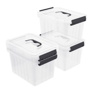 Yuright 4 Pack Lidded Storage Boxes, 6 Quart Latch Container Bin with Handle, Clear