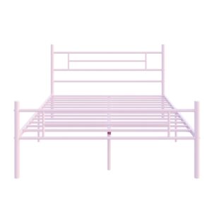 Novilla Full Size Bed Frame with Headboard and Footboard, 14 Inch Metal Platform Bed Frame with Under Bed Storage, No Box Spring Needed, Strong Metal Slats Support, Pink