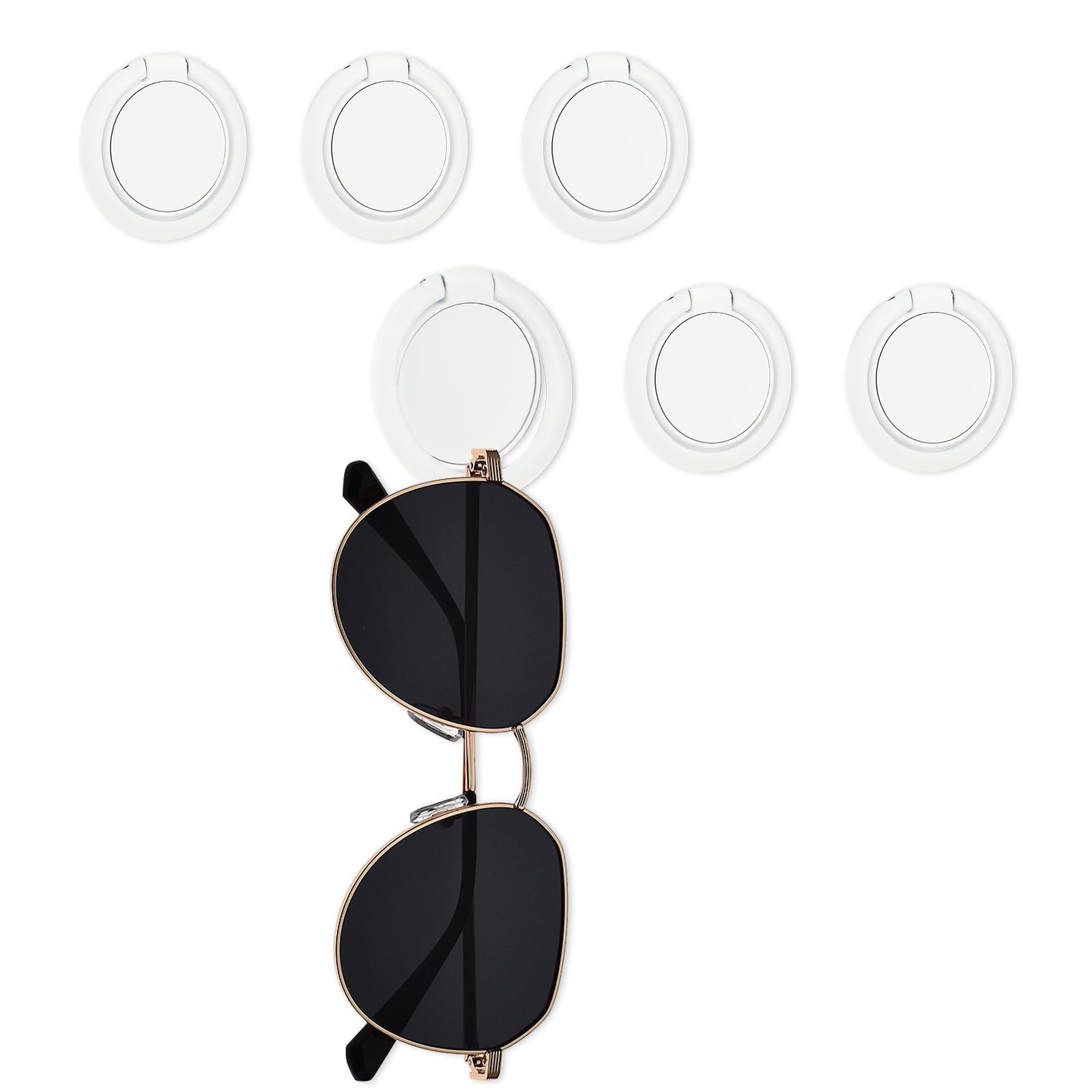 JJUNW 6 Pack Sunglasses Organizer Wall Mounted Sunglasses Holder Hanging Eyeglass Holder for Sunglasses Display(White)