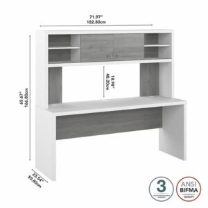 Pemberly Row 72W Computer Desk with Hutch in Pure White & Gray - Engineered Wood