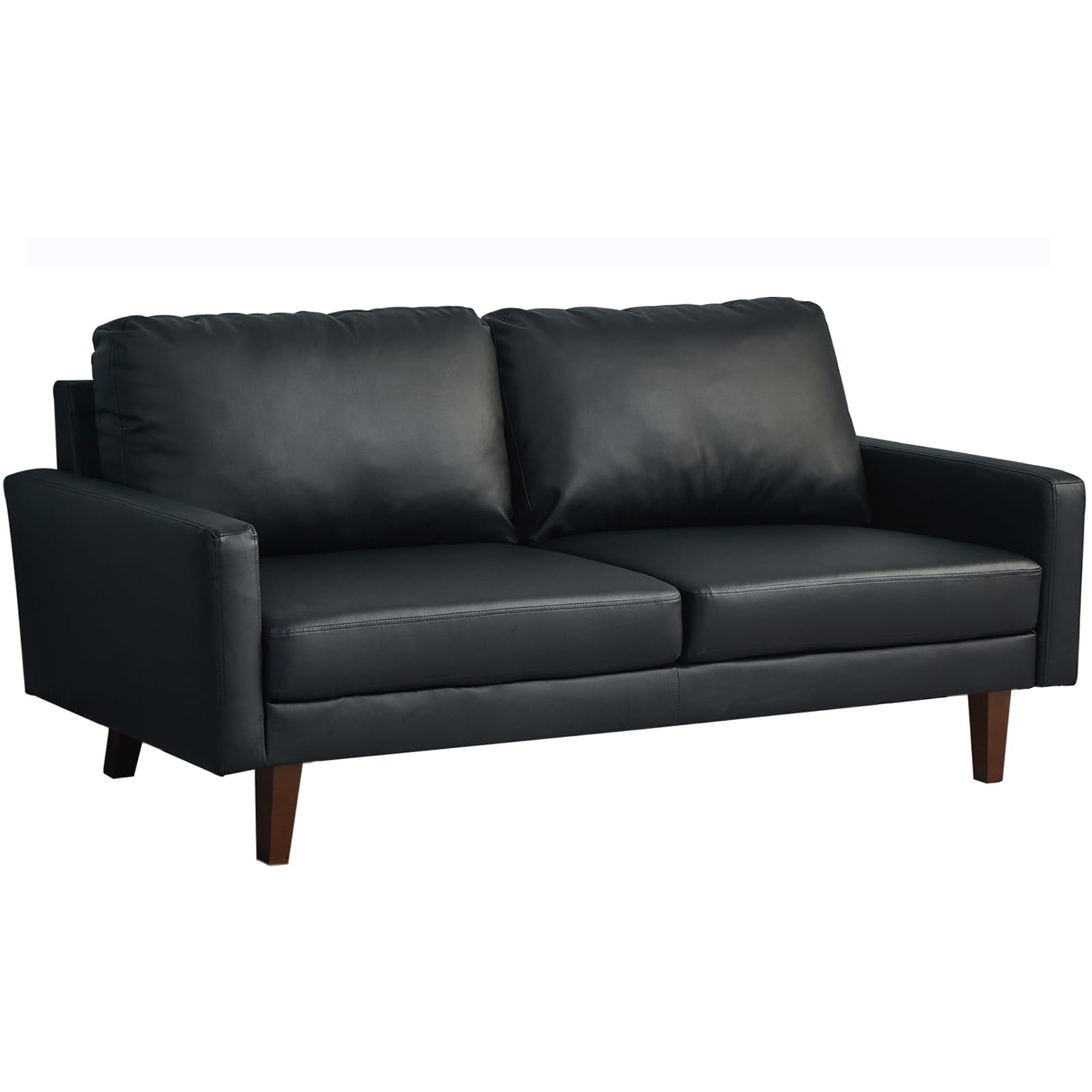 INSTORY Leather Sofa Modern Couch with Wooden Legs for Living Room, Office-Black