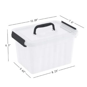 Yuright 4 Pack Lidded Storage Boxes, 6 Quart Latch Container Bin with Handle, Clear