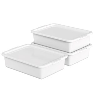 Hespama 3 Pack Commercial Bus Tub with Lid, 13 L Plastic Dishpan Wash Basin, White